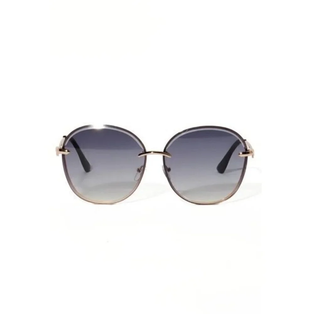 Spectacular Frame Of Mind Round Frame Rimless Sunglasses Black‎